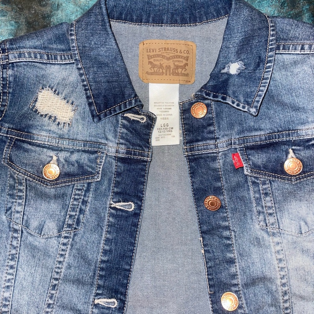 Levi’s, Kids, Distressed Jean Jacket. Size 12/Large, really cool, pre-owned NICE